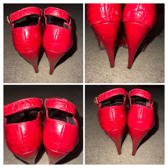 Elizabeth and James Red Manic Crocodile-effect Leather Sandals